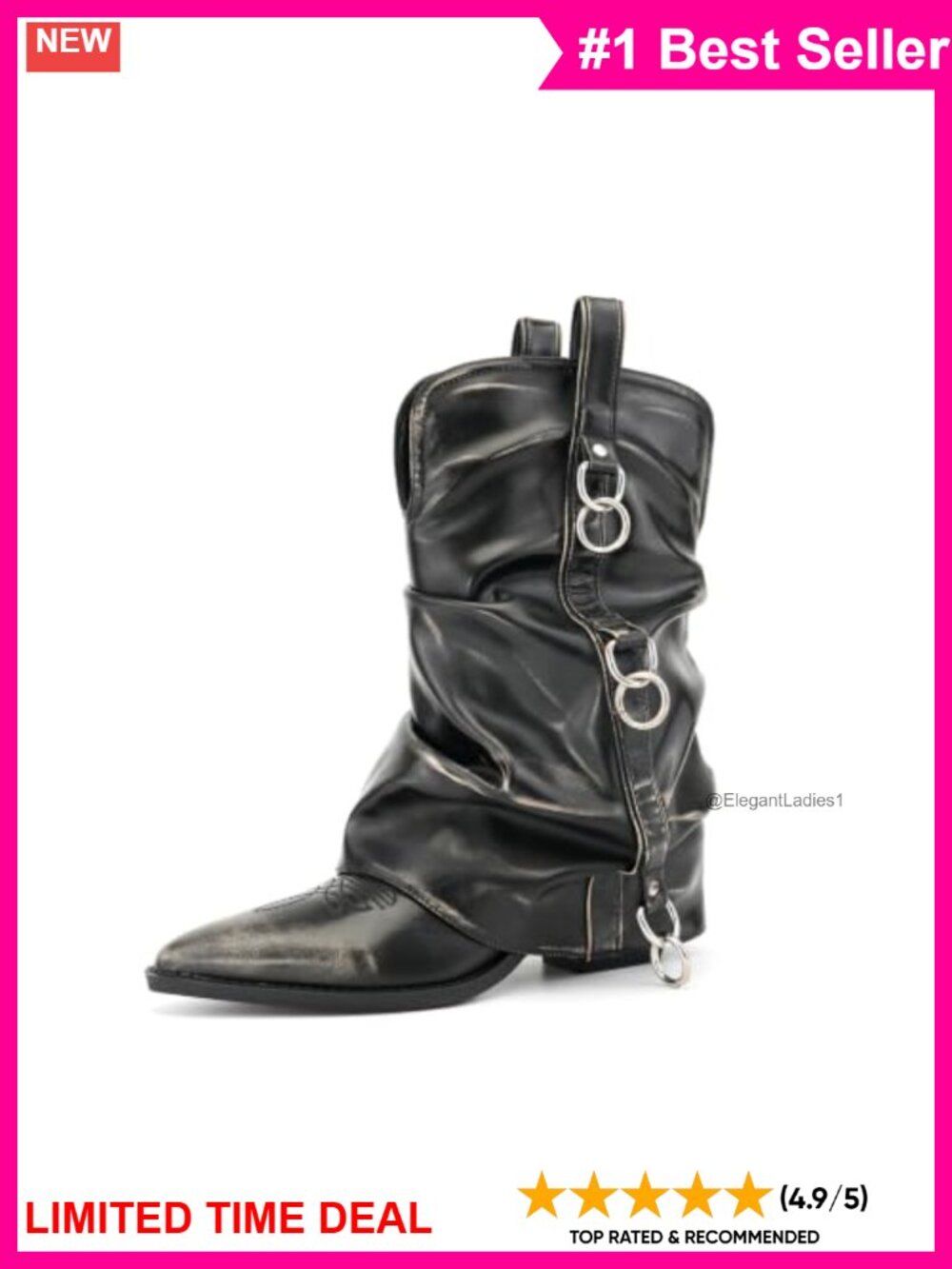 Women's Faux Leather Mid-Calf Western Cowboy Boots Pointed Toe Pull On
